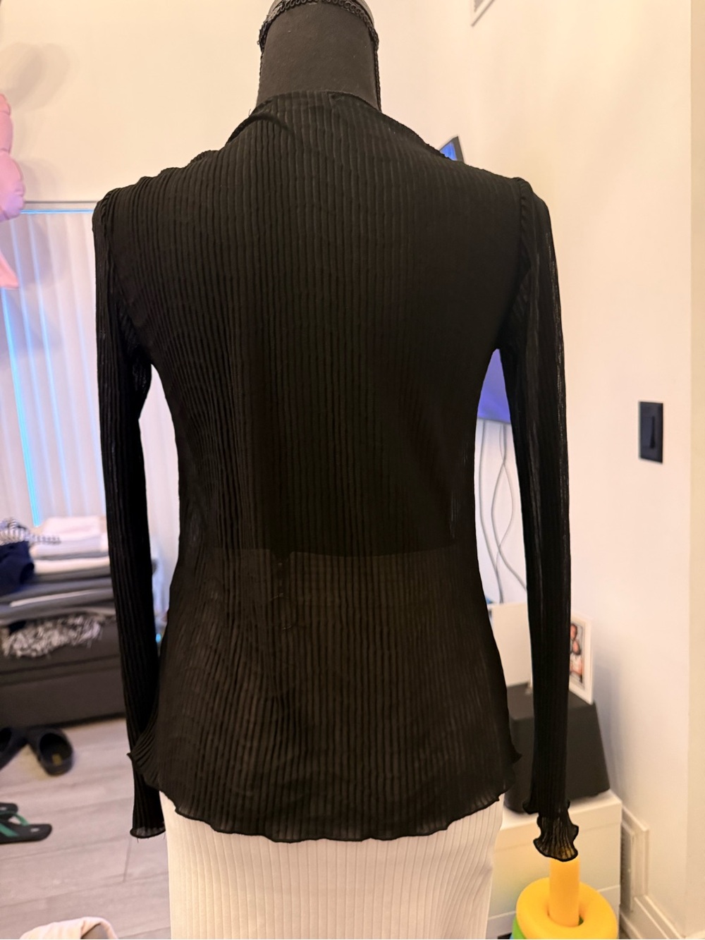 Zara Black Ribbed Tie-Front Long Sleeve Top - Picture 2 of 2